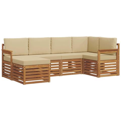 Set divani 6 pcs Naturale e Beige Legno di Acacia Massello - Foto 1