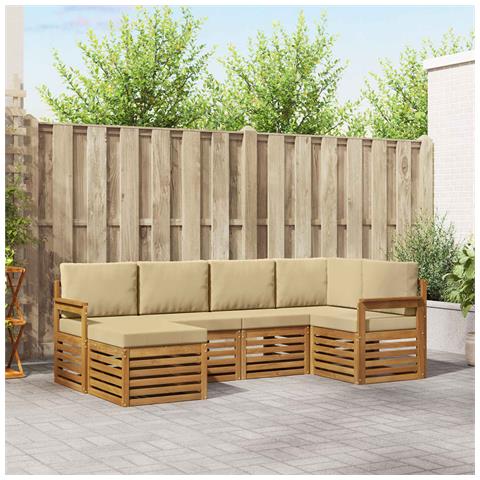 Set divani 6 pcs Naturale e Beige Legno di Acacia Massello - Foto 2
