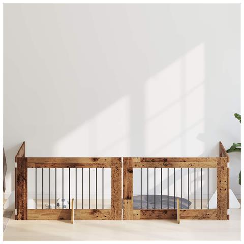 Cancello per cani con supporti 4 pcs Legno antico 100 x 60 cm - Foto 2