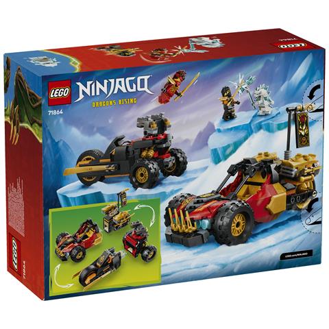 NINJAGO 71864 Veicoli Combinanti di Kai e Cole, con Macchina e Moto Giocattolo e 3 Minifigure, Regalo per Bambini da 7+ - Foto 2