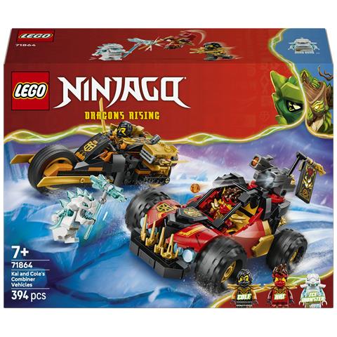 NINJAGO 71864 Veicoli Combinanti di Kai e Cole, con Macchina e Moto Giocattolo e 3 Minifigure, Regalo per Bambini da 7+ - Foto 1