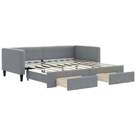 Divano Letto Estraibile Cassetti Grigio Chiaro 100x190 Tessuto - Foto 1