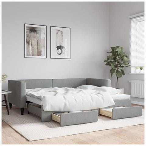Divano Letto Estraibile Cassetti Grigio Chiaro 100x190 Tessuto - Foto 2