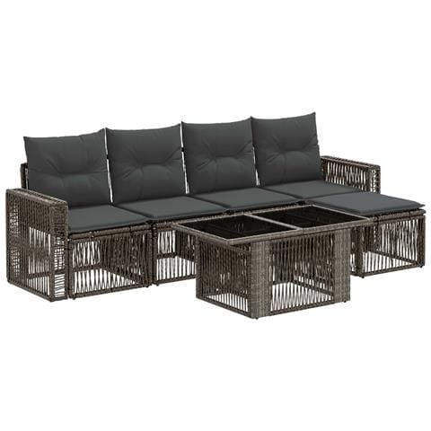 Set Divano da Giardino 6 pz Grigio e Grigio Scuro polyrattan - Foto 1