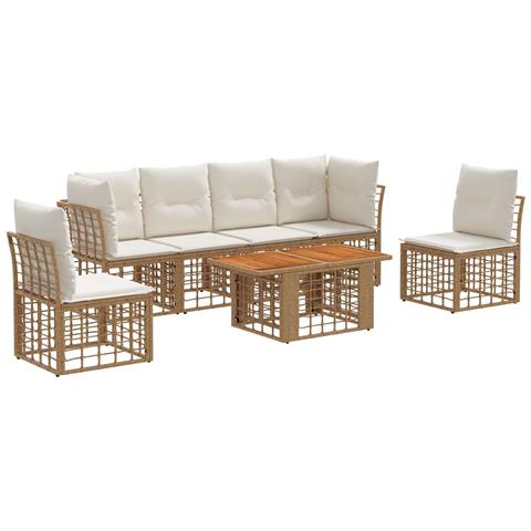 Set Divano da Giardino 7 pz Naturale e Bianco Crema polyrattan - Foto 1