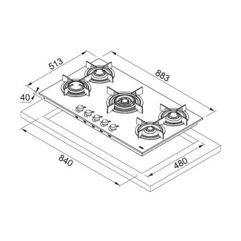 Piano Cottura FHCR9054GTCHEXAC a Gas 5 Fuochi Gas Colore Inox - Foto 2