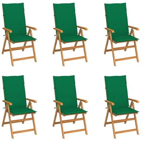 Sedie da Giardino 6 pz con Cuscini Verdi in Massello di Teak - Foto 1