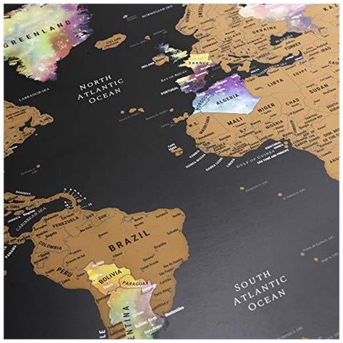 Scratch Off World Map Poster Bonus Europa - Mappe Dettagliate Di Viaggio In Nebula Acquerello - Con Kit Di Accessori E Tubi Regalo - Foto 2