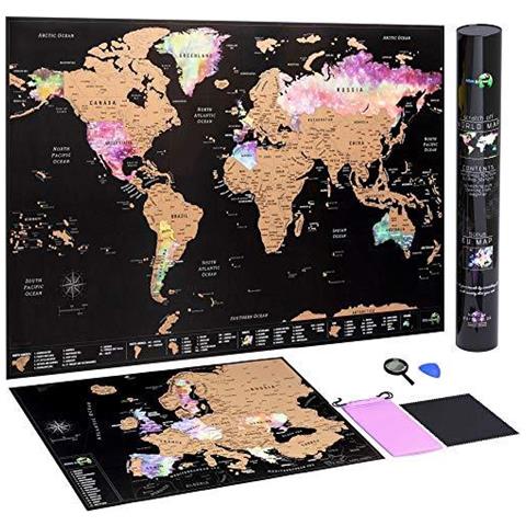Scratch Off World Map Poster Bonus Europa - Mappe Dettagliate Di Viaggio In Nebula Acquerello - Con Kit Di Accessori E Tubi Regalo - Foto 1
