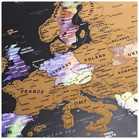 Scratch Off World Map Poster Bonus Europa - Mappe Dettagliate Di Viaggio In Nebula Acquerello - Con Kit Di Accessori E Tubi Regalo - Foto 4