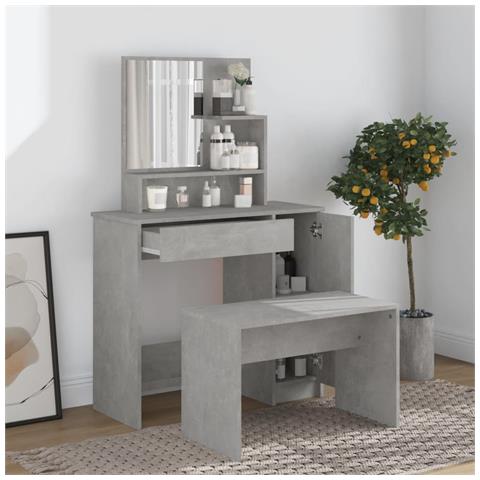 Set Tavolo Da Toeletta Grigio Cemento 86,5x35x136 Cm - Foto 6