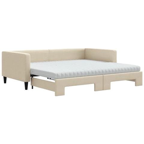 Divano Letto Estraibile Con Materassi Crema 100x200 Cm Tessuto - Foto 1