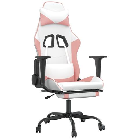 Sedia Da Gaming Con Poggiapiedi Bianco E Rosa In Similpelle - Foto 1