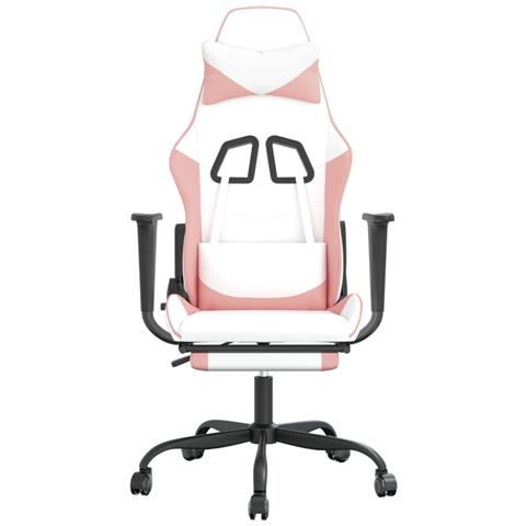 Sedia Da Gaming Con Poggiapiedi Bianco E Rosa In Similpelle - Foto 2