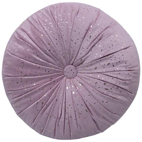 Cuscino Arredo Imbottito Effetto Velluto Rotondo A Pieghe Plissettato Con Lurex 38x38 Rosa - Foto 1