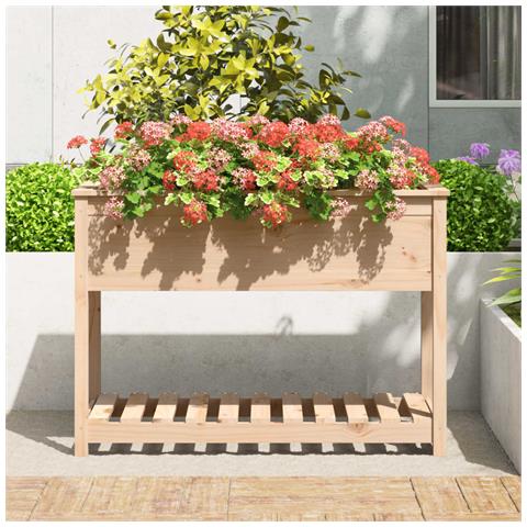 Fioriera Con Mensola 111,5x54x81 Cm In Legno Massello Di Pino - Foto 2