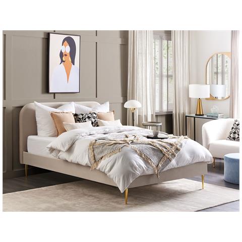Letto Velluto Flayat 160 X 200 Cm Beige Chiaro - Foto 1