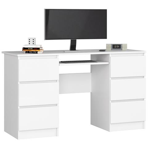 Scrivania per computer A11, 6 cassetti, 135x50x77 cm, Colore Bianco - Foto 1