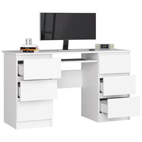 Scrivania per computer A11, 6 cassetti, 135x50x77 cm, Colore Bianco - Foto 2