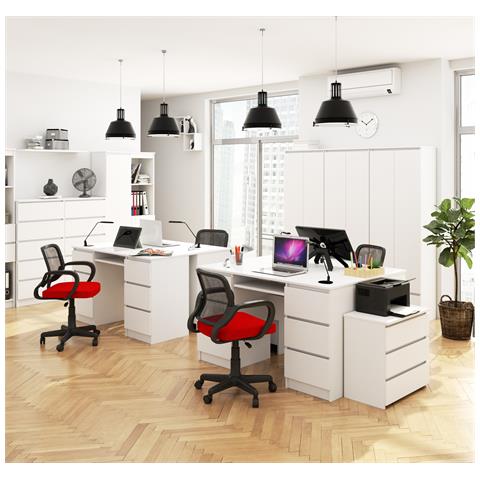 Scrivania per computer A11, 6 cassetti, 135x50x77 cm, Colore Bianco - Foto 8