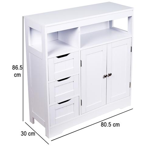 Mobile Da Bagno Armadietto Da Terra 3 Cassetti E 2 Ante Armadio 80.5x30x86.5cm - Foto 5