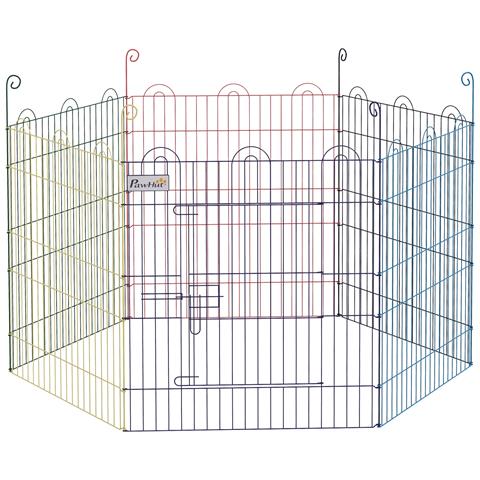 Cancellino Per Cani A 6 Pannelli In Metallo Con Chiusura A Scatto, Ø120x60 Cm, Multicolore - Foto 1