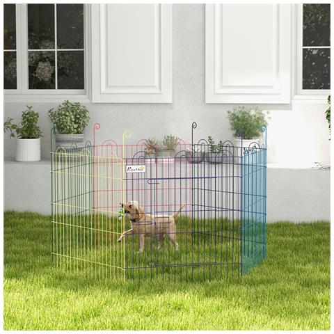 Cancellino Per Cani A 6 Pannelli In Metallo Con Chiusura A Scatto, Ø120x60 Cm, Multicolore - Foto 2