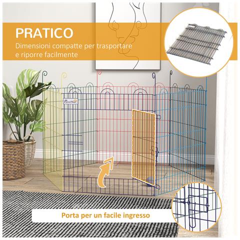 Cancellino Per Cani A 6 Pannelli In Metallo Con Chiusura A Scatto, Ø120x60 Cm, Multicolore - Foto 6