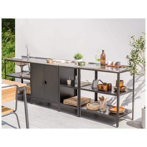 Set Cucina Da Esterno 4 Elementi Con Lavello Vilama Metallo Nero - Foto 1
