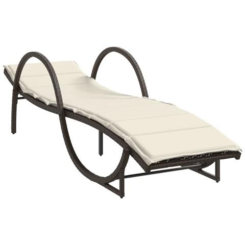 Lettino Prendisole Con Cuscino Marrone 60x199x42 Cm Polyrattan - Foto 2