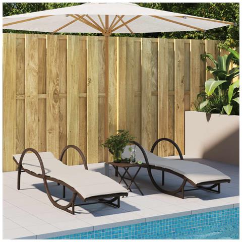 Lettino Prendisole Con Cuscino Marrone 60x199x42 Cm Polyrattan - Foto 3