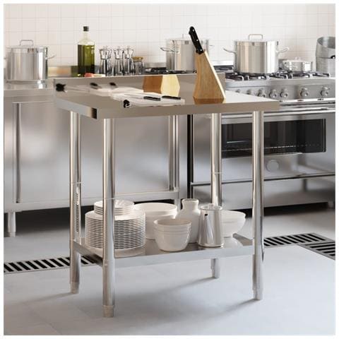 Tavolo Lavoro Cucina Con Paraschizzi 82,5x55x93cm Acciaio Inox - Foto 3
