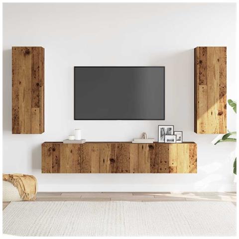 Mobili Tv A Parete 4 Pz Legno Antico In Legno Multistrato - Foto 3
