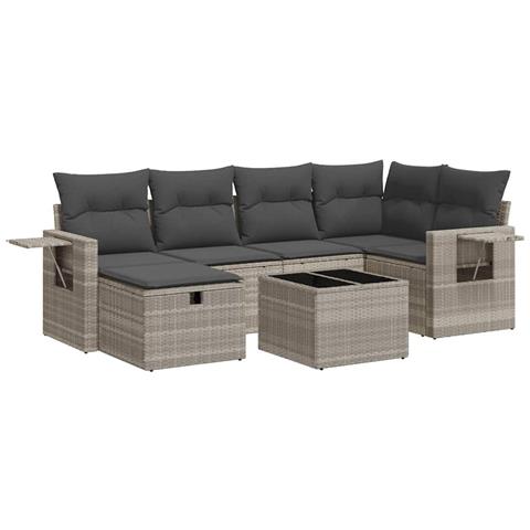 Set Divani Da Giardino 7pz Con Cuscini Grigio Chiaro Polyrattan - Foto 1