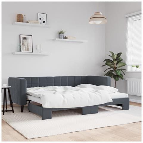 Divano Letto Con Letto Estraibile Grigio Scuro 80x200cm Velluto - Foto 1
