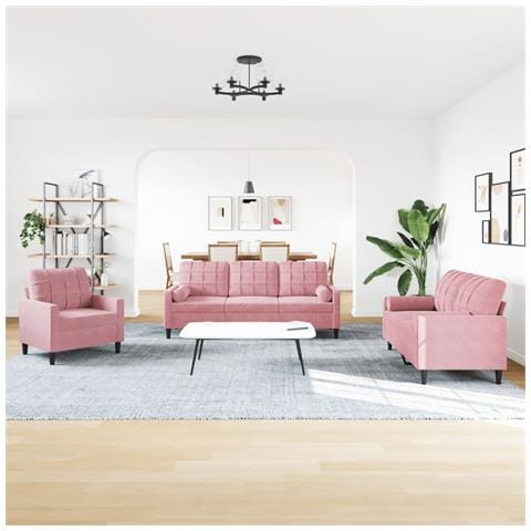 Set Di Divani 4 Pz Con Cuscini E Rinforzi Rosa In Velluto - Foto 3