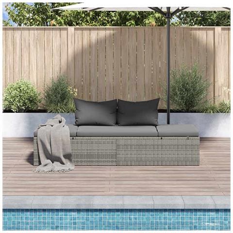 Lettino Da Giardino Grigio 195x60 Cm In Polyrattan - Foto 2