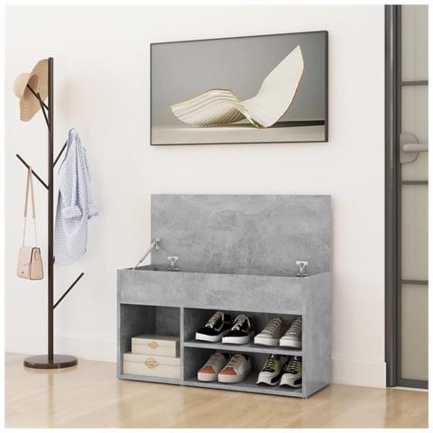 Panca Portascarpe Grigio Cemento 80x30x45 Cm In Truciolato - Foto 2