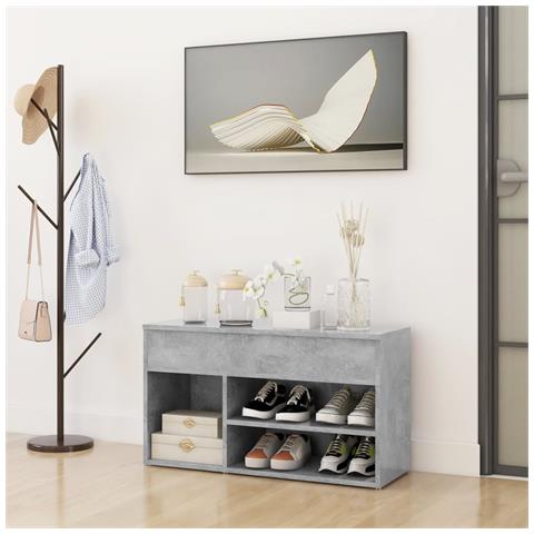 Panca Portascarpe Grigio Cemento 80x30x45 Cm In Truciolato - Foto 8