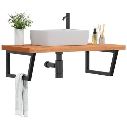 Ripiano A Parete Per Lavabo In Acciaio E Massello Di Faggio - Foto 8