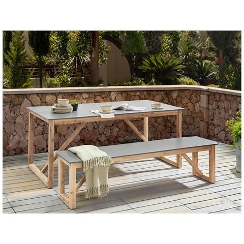 Set Da Pranzo Da Giardino Con Panche Notteri Cemento Grigio - Foto 1