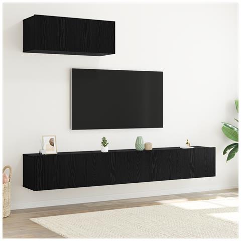 Set di 3 Mobili TV Montato a Parete Rovere Nero in Legno Ingegnerizzato - Foto 2