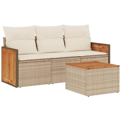 Set Divano da Giardino 4 pz con Cuscini Beige in Polyrattan - Foto 1
