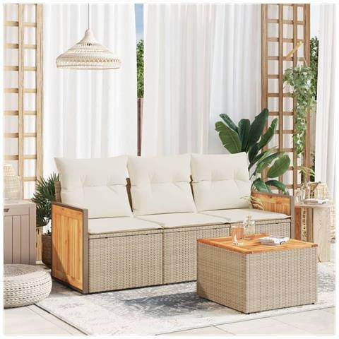 Set Divano da Giardino 4 pz con Cuscini Beige in Polyrattan - Foto 2