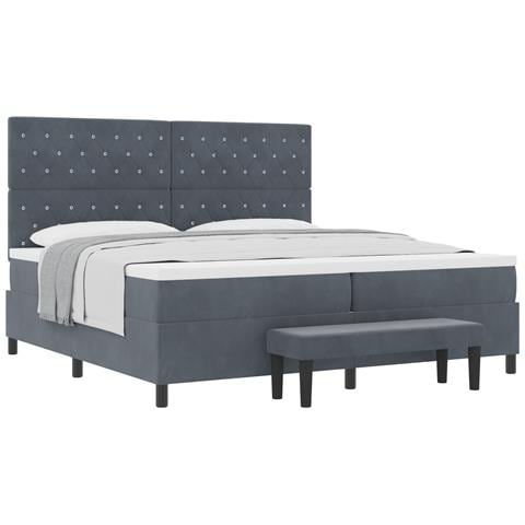 Letto a Molle con Materasso e Panca Grigio Scuro 200x200 cm in Velluto - Foto 1