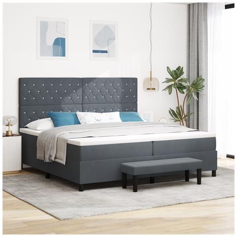 Letto a Molle con Materasso e Panca Grigio Scuro 200x200 cm in Velluto - Foto 2