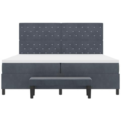 Letto a Molle con Materasso e Panca Grigio Scuro 200x200 cm in Velluto - Foto 9