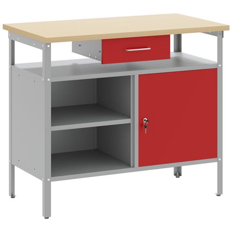 Banco da lavoro  con Porta Bloccabile Rosso 100x55x85 cm Acciaio - Foto 1