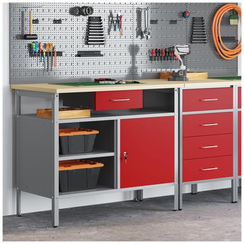 Banco da lavoro  con Porta Bloccabile Rosso 100x55x85 cm Acciaio - Foto 2