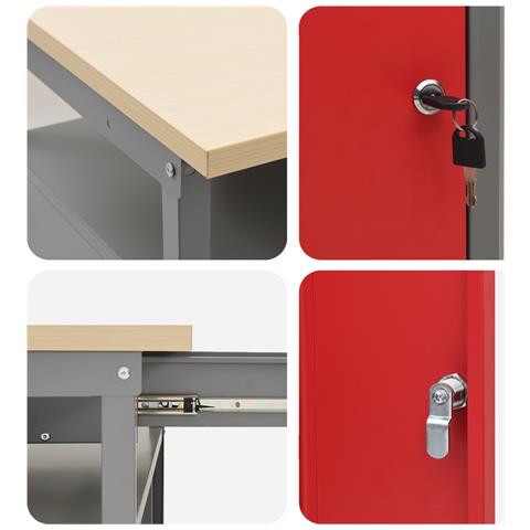 Banco da lavoro  con Porta Bloccabile Rosso 100x55x85 cm Acciaio - Foto 9